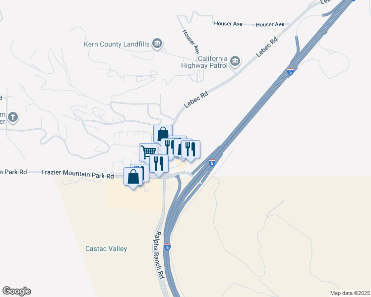 map of restaurants, bars, coffee shops, grocery stores, and more near 657 Lebec Drive in Lebec