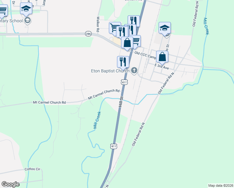 map of restaurants, bars, coffee shops, grocery stores, and more near 3090 U.S. 411 in Chatsworth