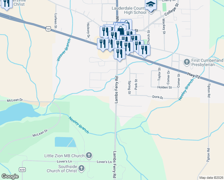map of restaurants, bars, coffee shops, grocery stores, and more near 7481 County Road 91 in Rogersville