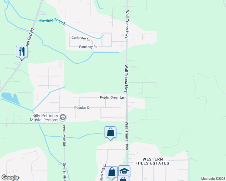 map of restaurants, bars, coffee shops, grocery stores, and more near 111 Poplar Green Lane in Harvest