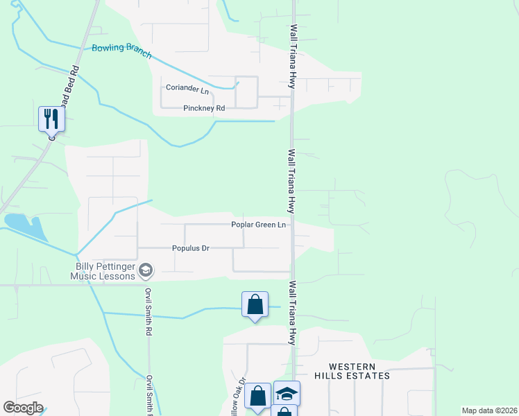 map of restaurants, bars, coffee shops, grocery stores, and more near 111 Poplar Green Lane in Harvest