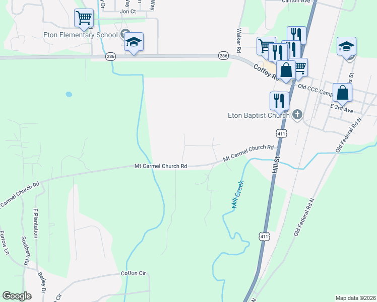 map of restaurants, bars, coffee shops, grocery stores, and more near 455 Mount Carmel Church Road in Chatsworth