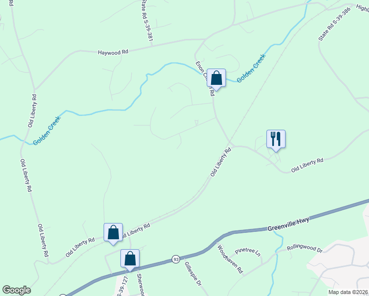 map of restaurants, bars, coffee shops, grocery stores, and more near 109 Turkey Trot Court in Easley