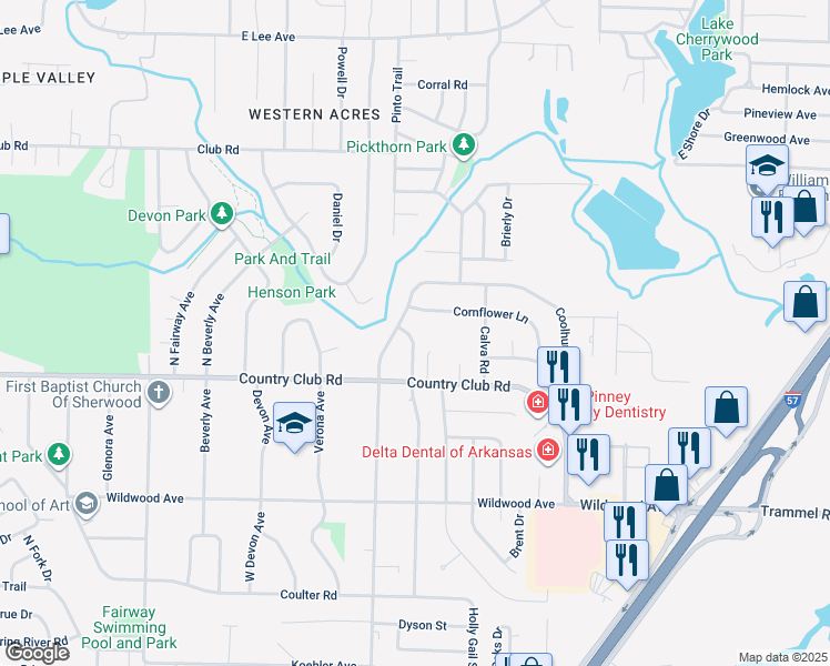 map of restaurants, bars, coffee shops, grocery stores, and more near 202 North Longfield Avenue in Sherwood