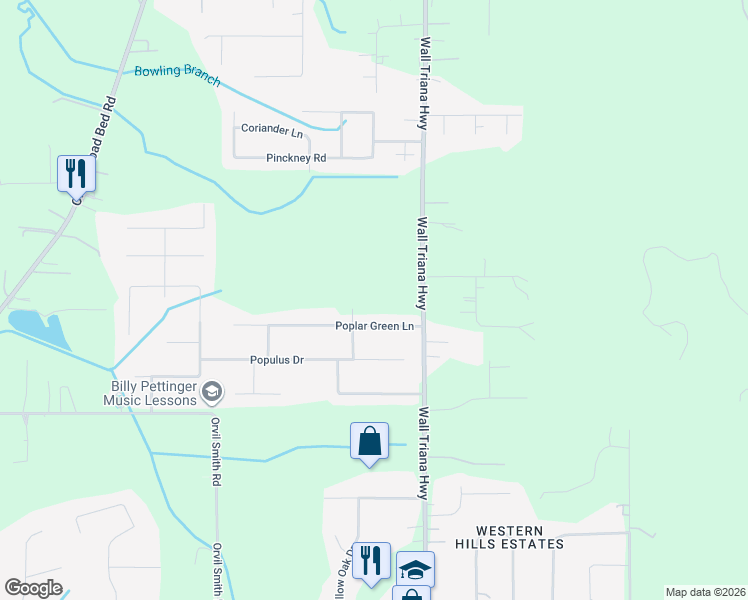 map of restaurants, bars, coffee shops, grocery stores, and more near 111 Poplar Green Lane in Harvest