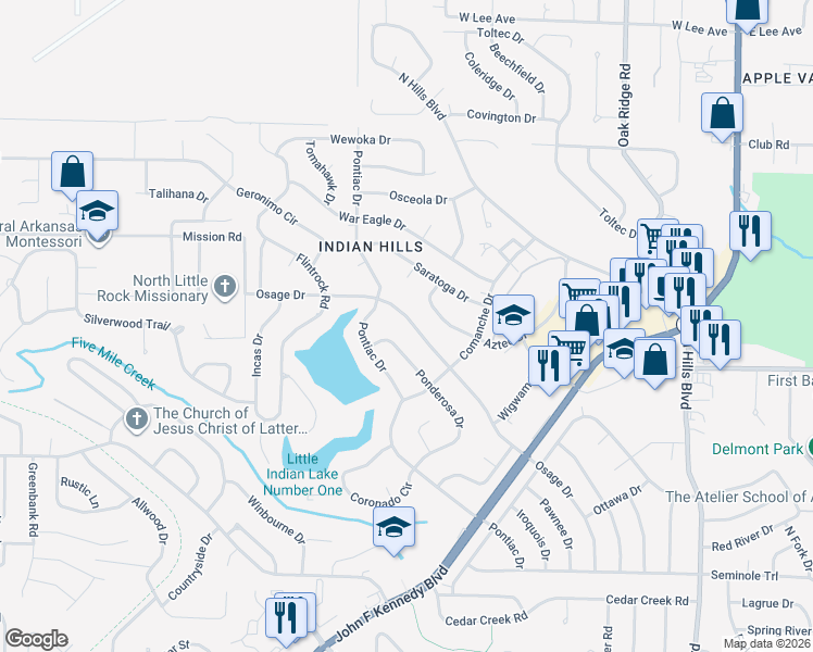 map of restaurants, bars, coffee shops, grocery stores, and more near 1900 Osage Drive in North Little Rock