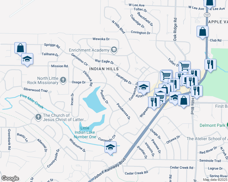 map of restaurants, bars, coffee shops, grocery stores, and more near 1900 Osage Drive in North Little Rock