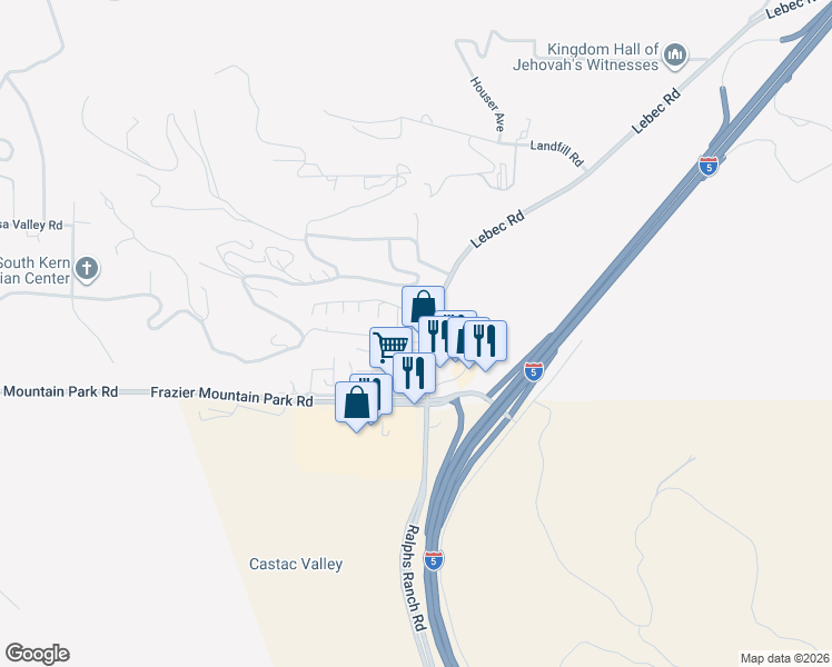 map of restaurants, bars, coffee shops, grocery stores, and more near 601 Lebec Road in Lebec