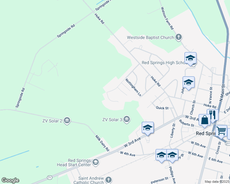 map of restaurants, bars, coffee shops, grocery stores, and more near in Red Springs