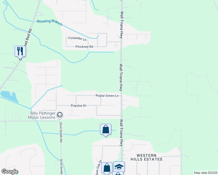 map of restaurants, bars, coffee shops, grocery stores, and more near 111 Poplar Green Lane in Harvest