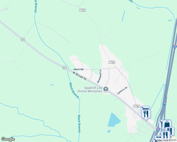 map of restaurants, bars, coffee shops, grocery stores, and more near 285 Nash Road in Saint Pauls