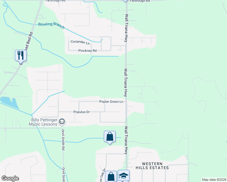 map of restaurants, bars, coffee shops, grocery stores, and more near 111 Poplar Green Lane in Harvest