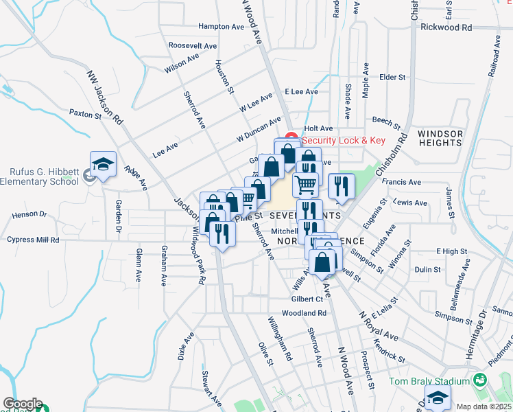 map of restaurants, bars, coffee shops, grocery stores, and more near 1408 North Pine Street in Florence