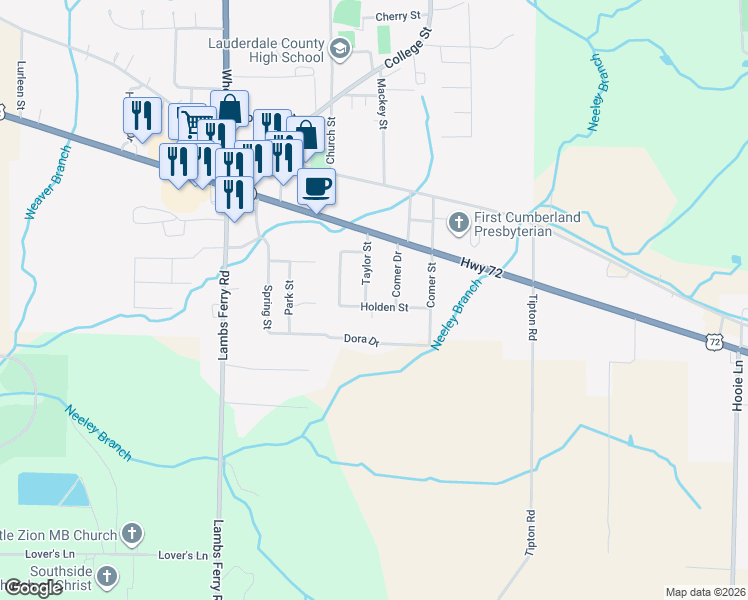 map of restaurants, bars, coffee shops, grocery stores, and more near 57-65 Taylor Street in Rogersville