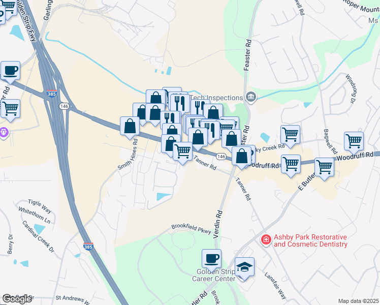 map of restaurants, bars, coffee shops, grocery stores, and more near in Greenville