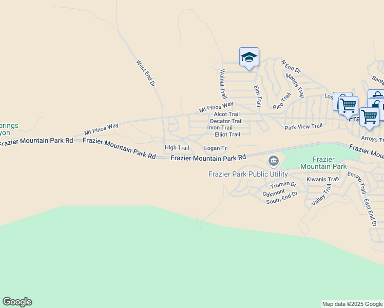 map of restaurants, bars, coffee shops, grocery stores, and more near 4413 Race Trail in Frazier Park