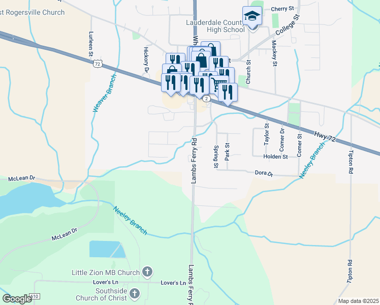 map of restaurants, bars, coffee shops, grocery stores, and more near 7501 County Road 91 in Rogersville