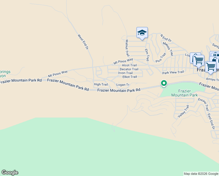 map of restaurants, bars, coffee shops, grocery stores, and more near 4413 Race Trail in Frazier Park