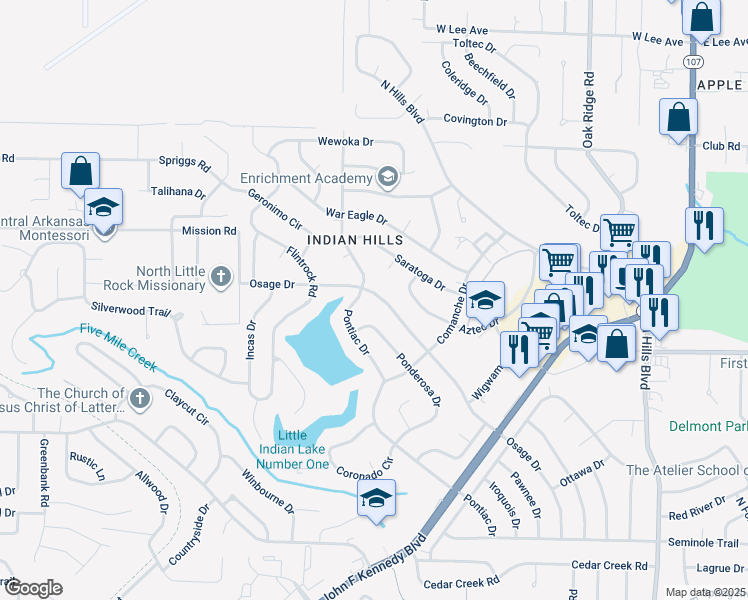 map of restaurants, bars, coffee shops, grocery stores, and more near 1804 Osage Drive in North Little Rock