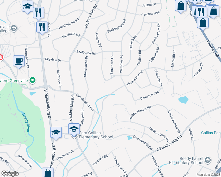 map of restaurants, bars, coffee shops, grocery stores, and more near 432 Henderson Road in Greenville
