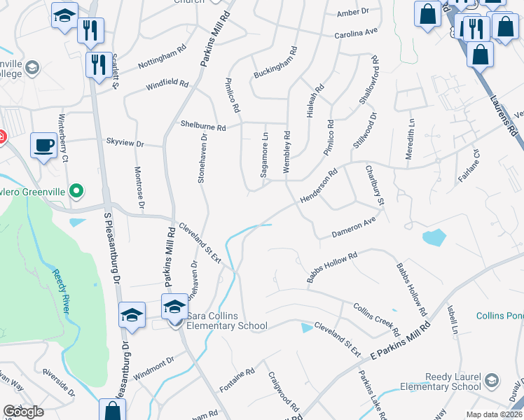 map of restaurants, bars, coffee shops, grocery stores, and more near 432 Henderson Road in Greenville