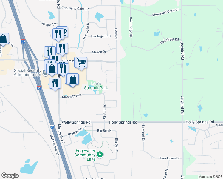 map of restaurants, bars, coffee shops, grocery stores, and more near 1449 Koby Lane in Hernando