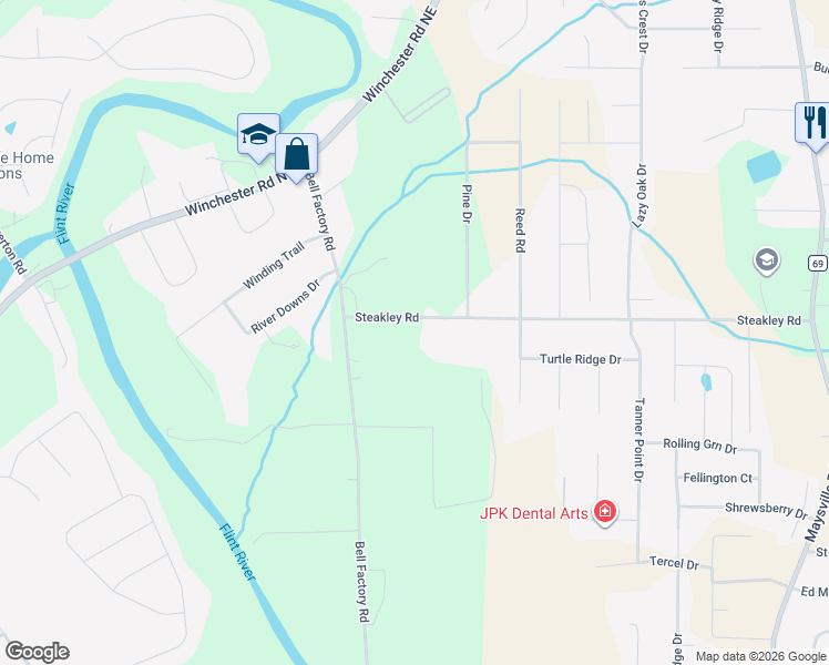 map of restaurants, bars, coffee shops, grocery stores, and more near 162 Steakley Road in New Market
