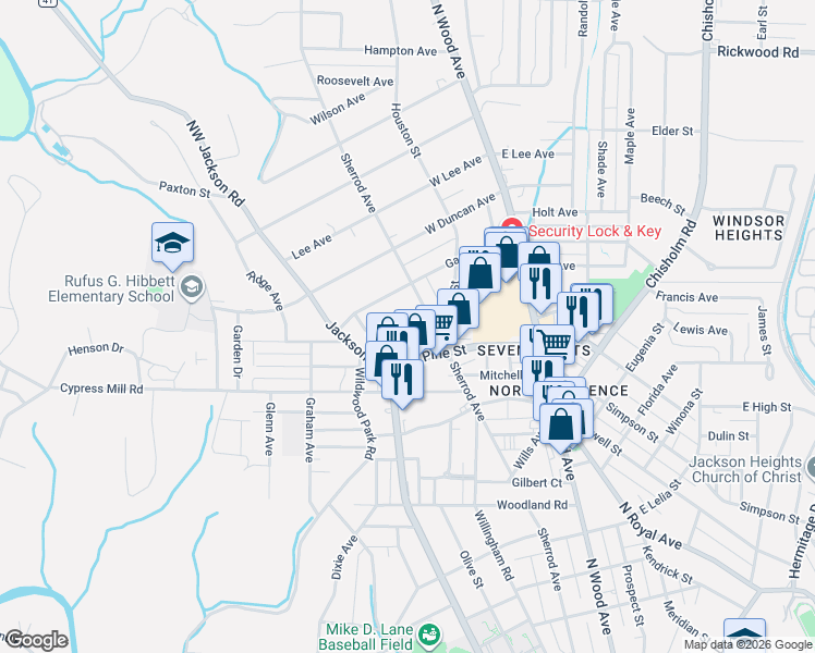 map of restaurants, bars, coffee shops, grocery stores, and more near 301-399 Garfield Ave in Florence