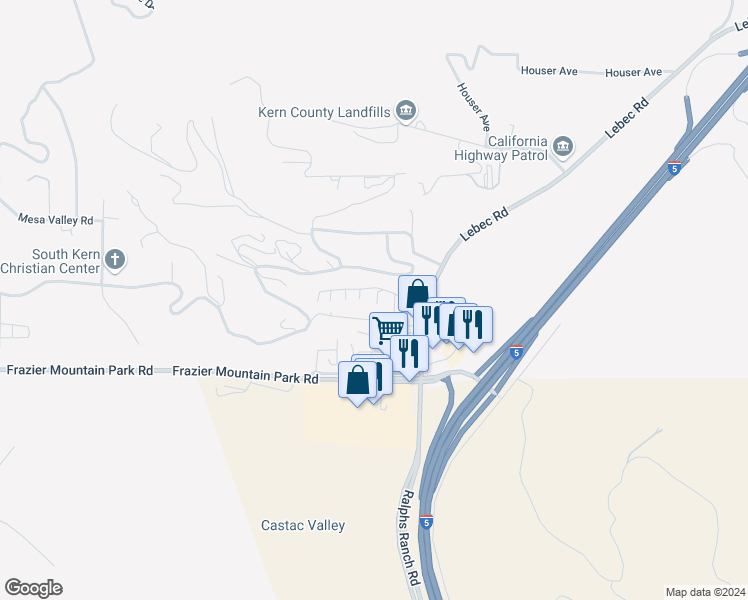 map of restaurants, bars, coffee shops, grocery stores, and more near 657 Lebec Road in Lebec