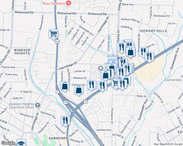 map of restaurants, bars, coffee shops, grocery stores, and more near 1601-1699 Lamar St in Florence