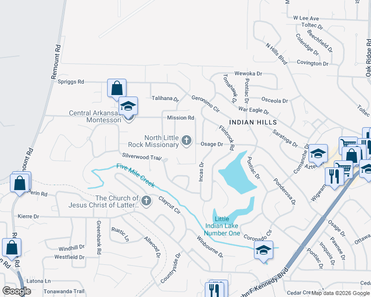 map of restaurants, bars, coffee shops, grocery stores, and more near 1901 Mission Road in North Little Rock