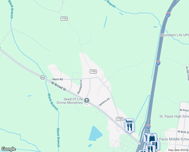 map of restaurants, bars, coffee shops, grocery stores, and more near 1287 Veterans Road in Saint Pauls