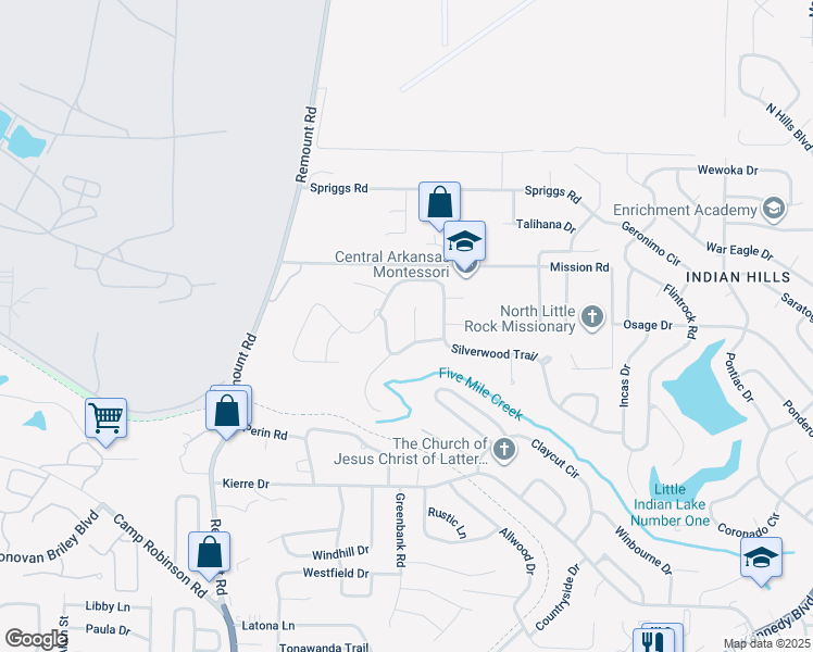 map of restaurants, bars, coffee shops, grocery stores, and more near 2 Shady Valley Ct in North Little Rock