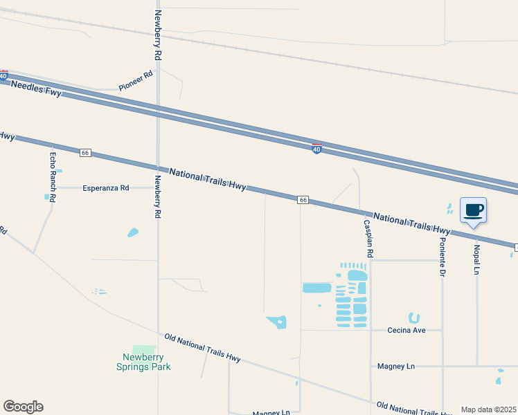 map of restaurants, bars, coffee shops, grocery stores, and more near 45985 National Trails Highway in Newberry Springs