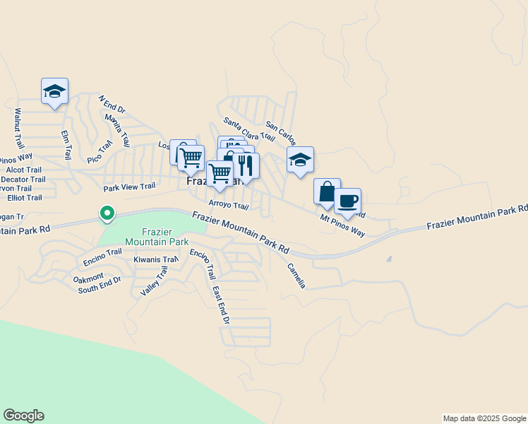 map of restaurants, bars, coffee shops, grocery stores, and more near 538 San Joaquin Trail in Frazier Park