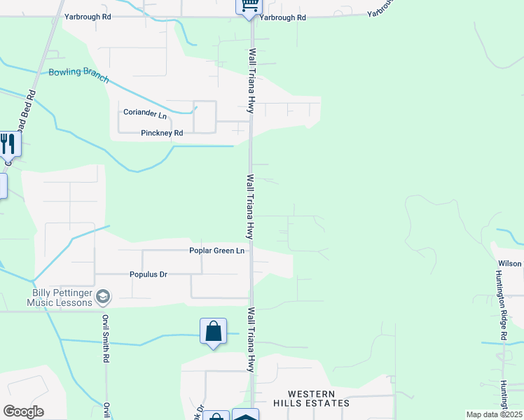 map of restaurants, bars, coffee shops, grocery stores, and more near 7995 Wall Triana Highway in Harvest