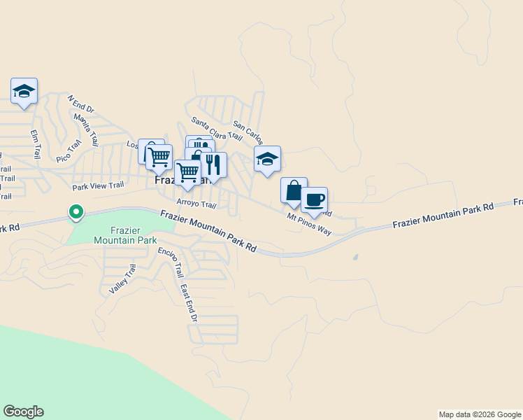 map of restaurants, bars, coffee shops, grocery stores, and more near 3220 Mount Pinos Way in Lebec