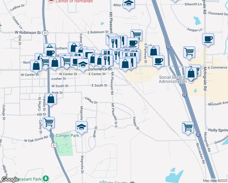 map of restaurants, bars, coffee shops, grocery stores, and more near 272 Fountain Lane in Hernando