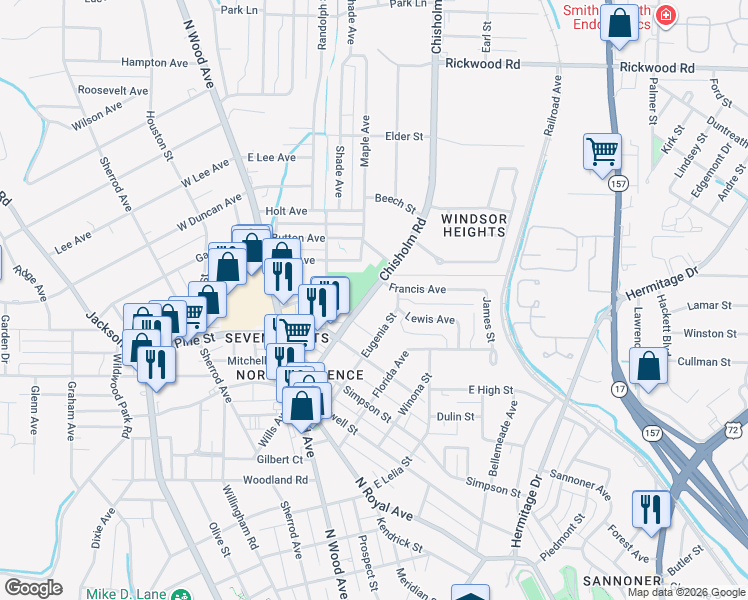 map of restaurants, bars, coffee shops, grocery stores, and more near 1436 East Chisholm Road in Florence