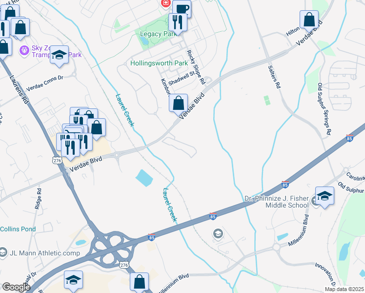 map of restaurants, bars, coffee shops, grocery stores, and more near 200 Azalea Hill Drive in Greenville