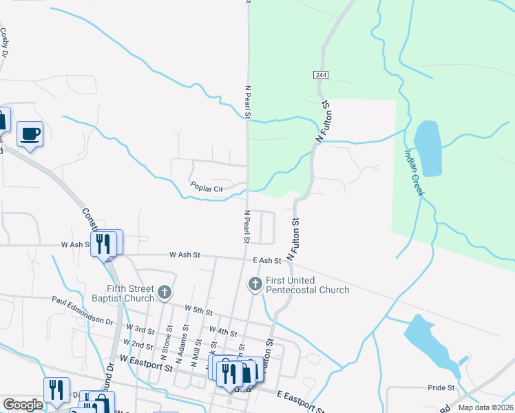 map of restaurants, bars, coffee shops, grocery stores, and more near 1000 North Pearl Street in Iuka