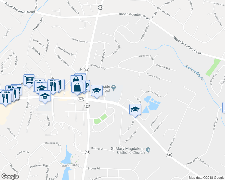 map of restaurants, bars, coffee shops, grocery stores, and more near 2211 Woodruff Road in Simpsonville