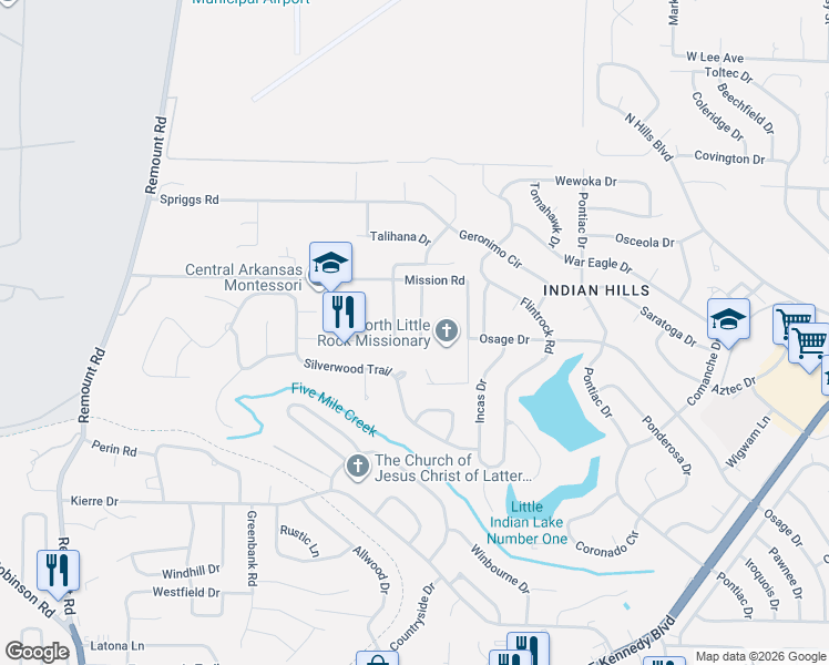 map of restaurants, bars, coffee shops, grocery stores, and more near 31 Stanwood Loop in North Little Rock