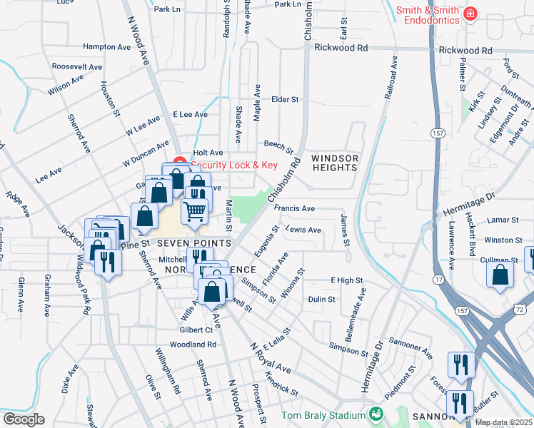 map of restaurants, bars, coffee shops, grocery stores, and more near 549 Eugenia Street in Florence