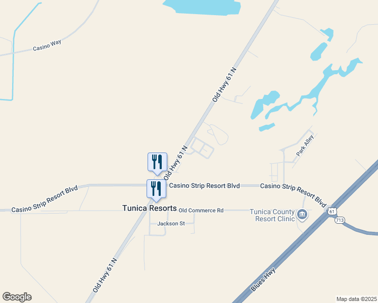 map of restaurants, bars, coffee shops, grocery stores, and more near 6869 Old Highway 61 North in Robinsonville