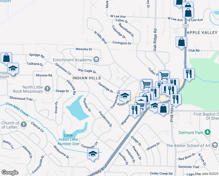 map of restaurants, bars, coffee shops, grocery stores, and more near 1808 Saratoga Drive in North Little Rock