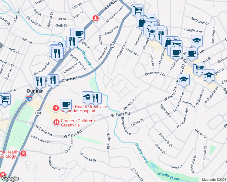 map of restaurants, bars, coffee shops, grocery stores, and more near 216 Sandpiper Way in Greenville