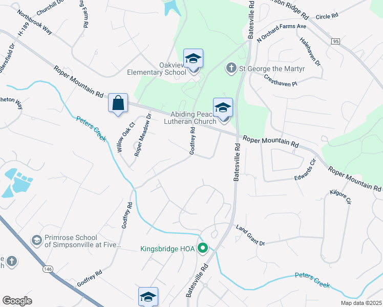 map of restaurants, bars, coffee shops, grocery stores, and more near 515 Godfrey Road in Simpsonville