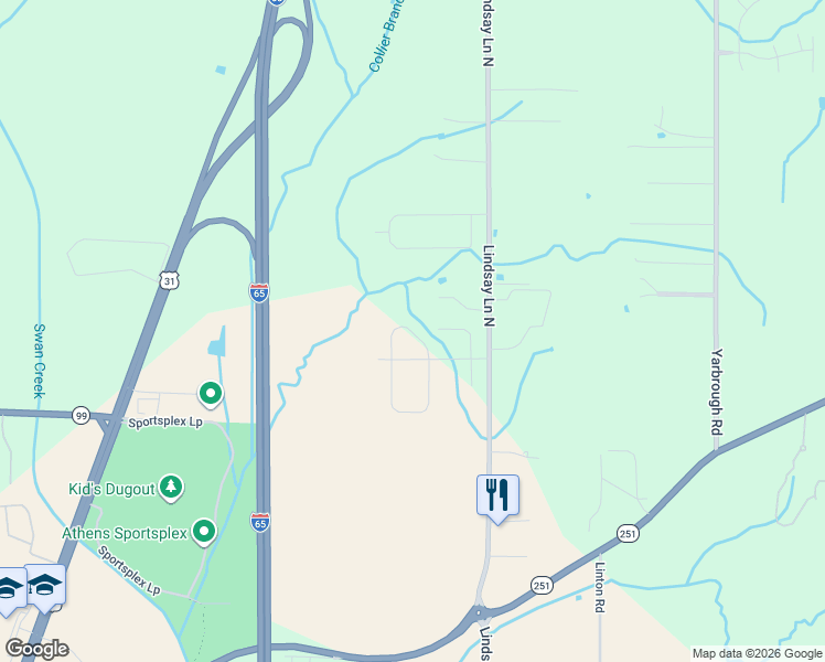 map of restaurants, bars, coffee shops, grocery stores, and more near 18185 Merlin Drive in Athens