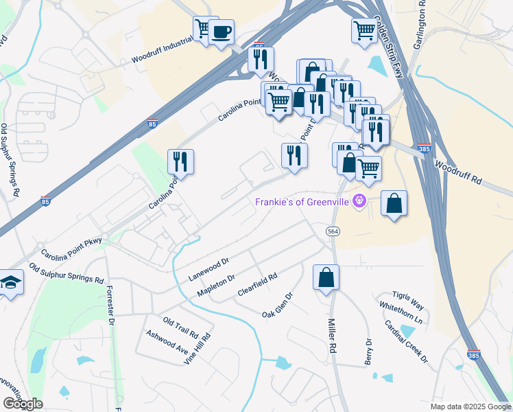 map of restaurants, bars, coffee shops, grocery stores, and more near 33 Market Point Drive in Greenville